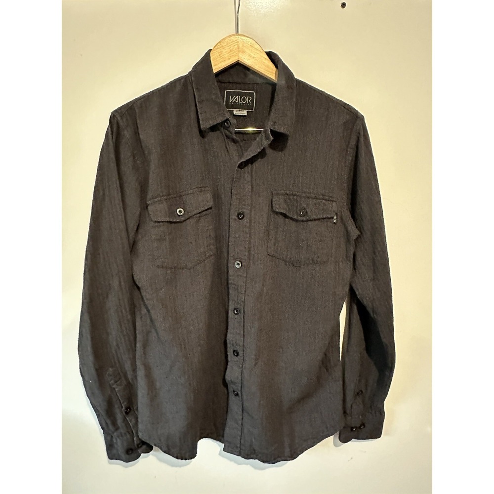 Valor Mens Gray Button Up Long Sleeve Shirt - Size M